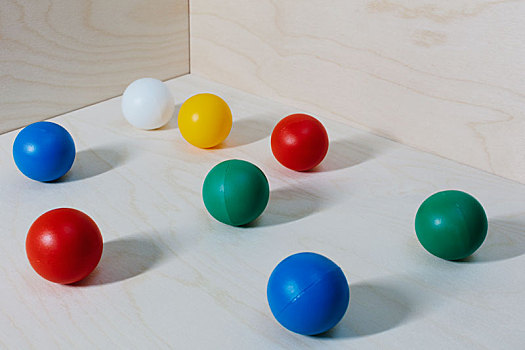 彩色,球,放置,木头,背景,特写
