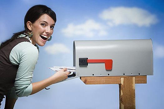 女人,邮件,邮筒,微笑
