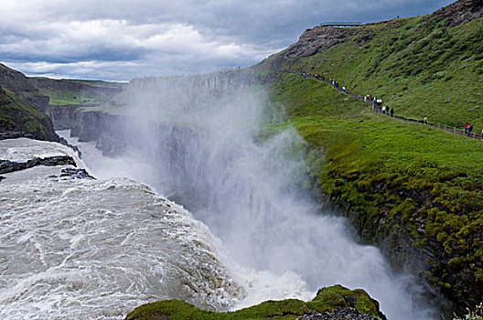 游客,黄金瀑布,瀑布,冰岛,欧洲