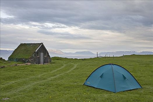 小,小屋,帐蓬,旁侧,游泳,洞,北方,冰岛,大西洋