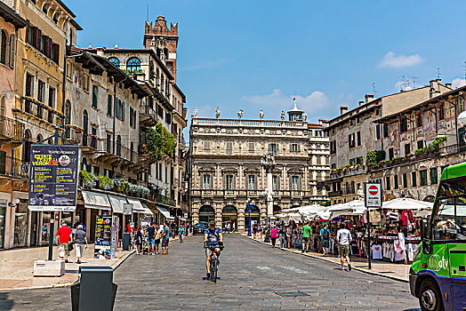 容器,建筑,壁画,邸宅,左边,广场,维罗纳,威尼托,意大利,欧洲