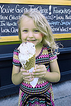 头像,可爱,金发,女孩,拿着,大,冰淇淋蛋卷