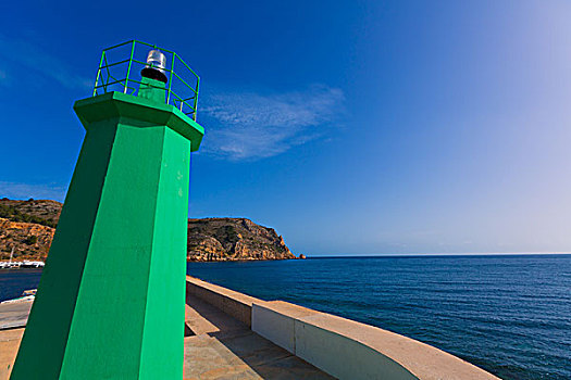 绿色,灯塔,港口,阿利坎特,地中海,西班牙
