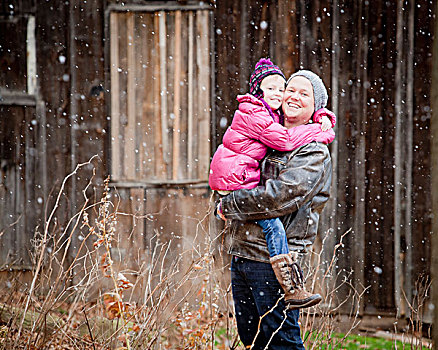 父亲,女儿,下雪,安大略省,加拿大