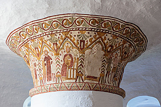 壁画,圆,柱子,纽约,12世纪,欧洲,丹麦