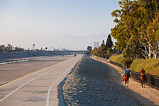 自行车道,靠近,公园,洛杉矶,河,南门,加利福尼亚,美国