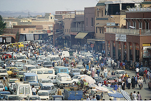 塞车,街道,玛拉喀什,摩洛哥