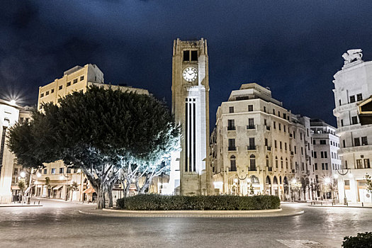 钟楼,广场,夜晚,贝鲁特,黎巴嫩