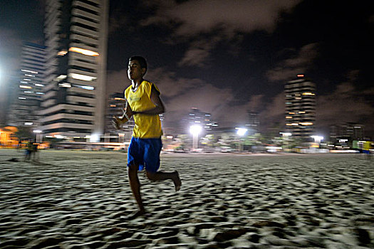 巴西人,青少年,训练,夜晚,海滩,街道,孩子,世界杯,巴西,南美