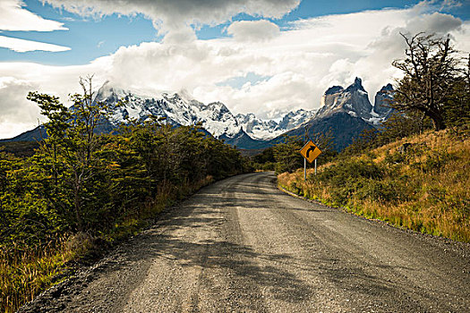 道路,靠近,拉哥裴赫湖,托雷德裴恩国家公园,巴塔哥尼亚,智利