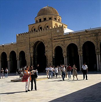 游客,清真寺,凯鲁万,突尼斯,北非