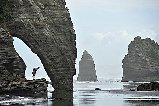 美女,俯视,海滩,岩石构造,北岛,新西兰
