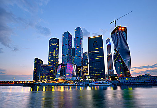 摩天大楼,夜晚,莫斯科,俄罗斯