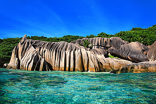 海滩,花冈岩,石头,拉迪格岛,印度洋,塞舌尔,非洲