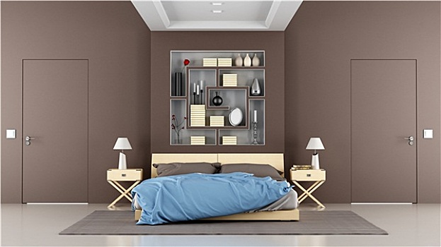 褐色,现代,卧室