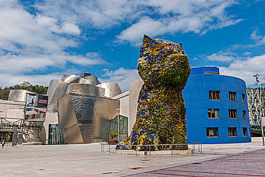 雕塑,小狗,正面,古根海姆博物馆,毕尔巴鄂,巴斯克,西班牙,欧洲
