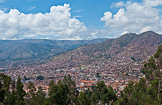 全景,景色,库斯科,库斯科市,秘鲁,俯视,山