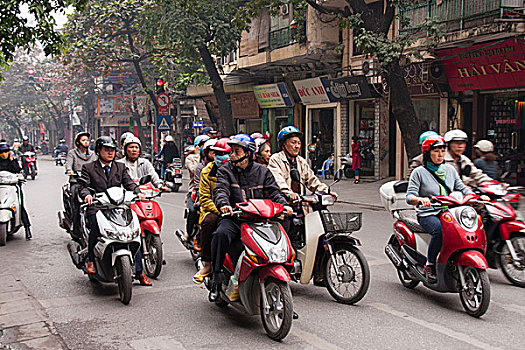 街景,摩托车,骑手,轻型摩托车,河内,北越,越南,亚洲