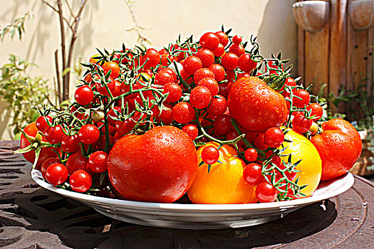 大,大浅盘,多样,西红柿,户外桌