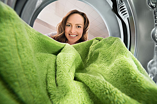 女人,毛巾,风景,室内,洗衣机