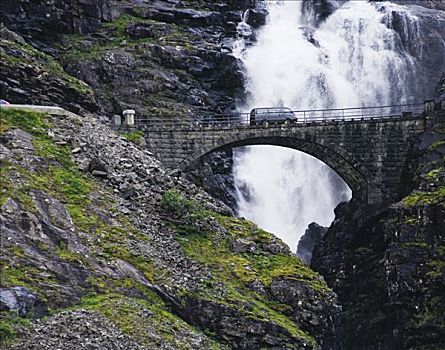 石桥,瀑布,挪威,斯堪的纳维亚