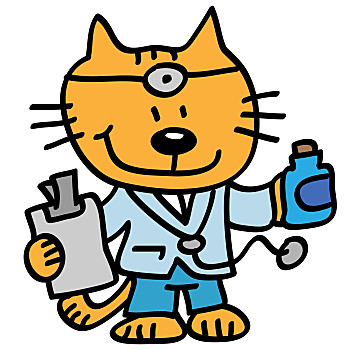 使用,展示博士,插画,卡通,可爱,使用,展示女人,兽医,狗,治疗,动物