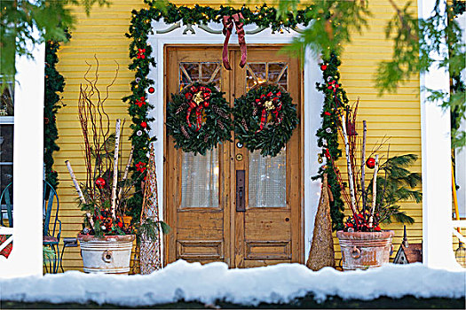 门,房子,装饰,圣诞节,魁北克,加拿大