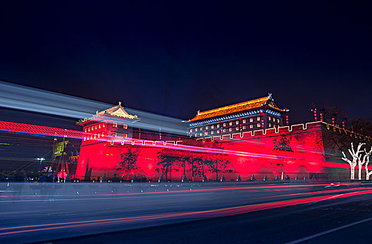 西安古城夜景大雁塔城墙