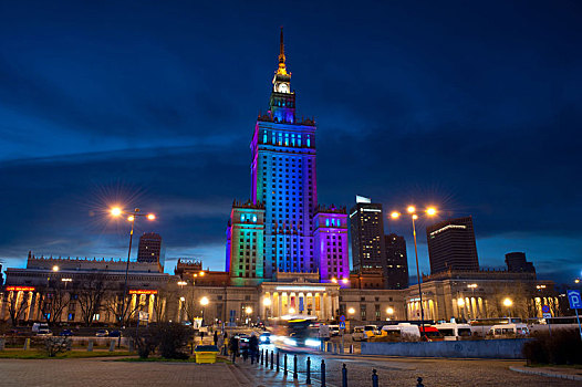 宫殿,文化,科学,彩虹,彩色,中心,华沙,波兰