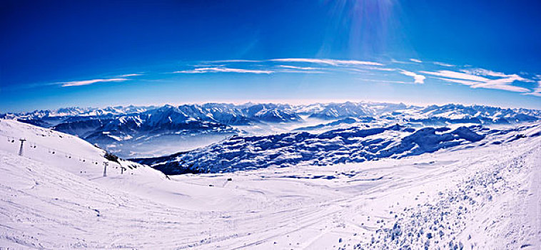 全景,积雪,山,瑞士