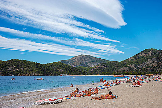 海滩,沙滩,长,云,蓝天,费特希耶,土耳其