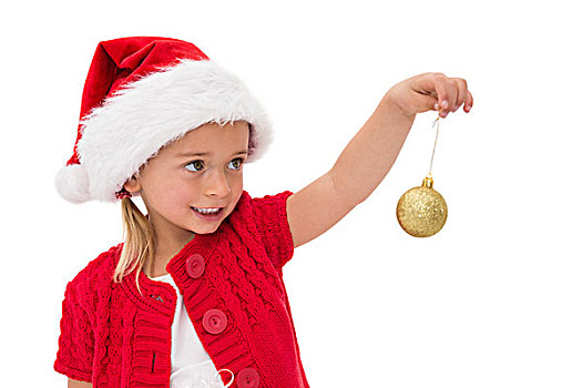 可爱,小女孩,穿,圣诞帽,拿着,小玩意