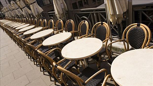 空椅子,桌子,市区,酒吧,河,汉堡市,德国,欧洲
