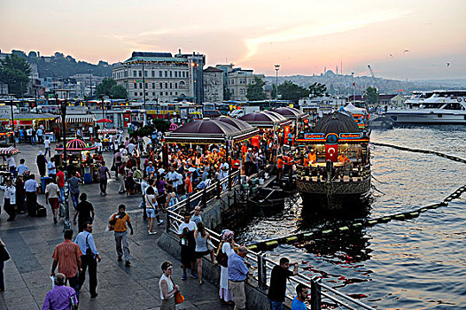 漂浮,鱼,餐馆,黃昏,地区,金色,伊斯坦布尔,土耳其