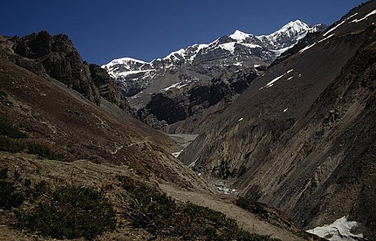 溪谷,山脉,背景,河谷,尼泊尔