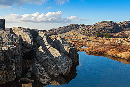 小,安静,湖,石头,挪威,山