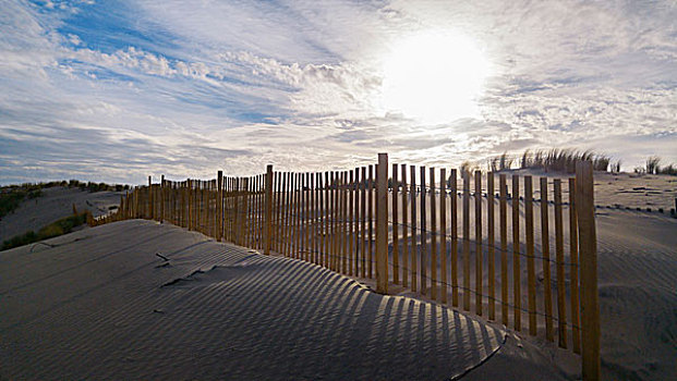 沙丘,木篱,鲜明,太阳,发光,云,大西洋,海洋,法国