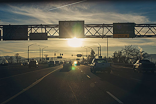交通,日落,公路,俄勒冈,美国