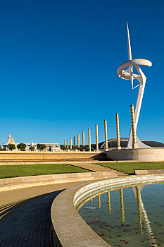 著名,奥林匹克公园,蒙特足斯,巴塞罗那,西班牙,塔,设计,圣地亚哥,加泰罗尼亚