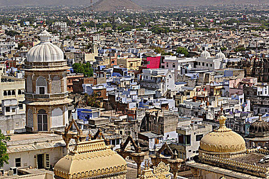 俯视图,家,乌代浦尔,印度,城市宫殿