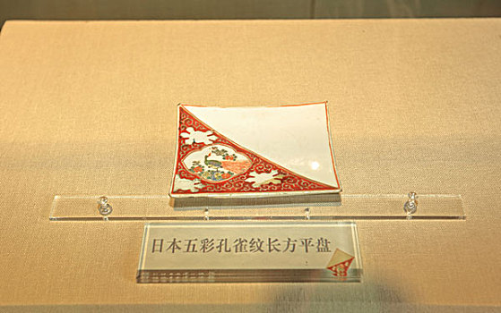 日本彩绘孔雀纹长方盘