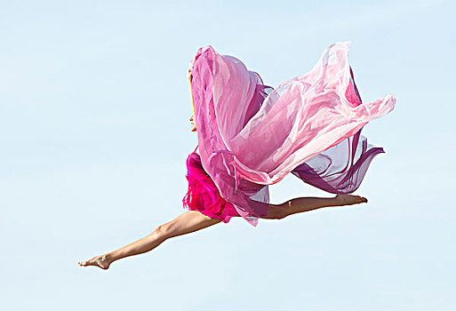 芭蕾舞女,跳跃,布,侧面视角