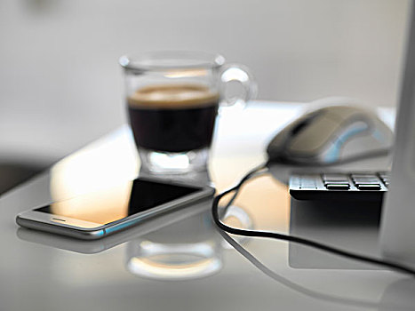 咖啡,办公室,书桌,手机,电脑