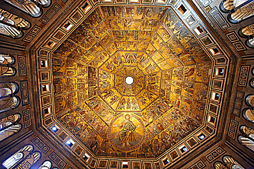 中世纪,图案,天花板,洗礼堂,佛罗伦萨大教堂,佛罗伦萨,托斯卡纳,意大利,欧洲