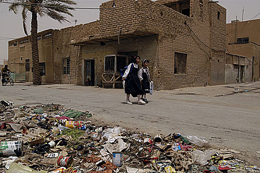 朋友,家,学校,房子,街道,垃圾,下水道,地区,巴格达,伊拉克