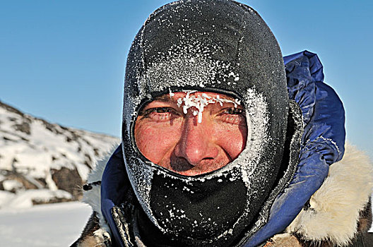男人,戴着,面具,遮盖,冰,格陵兰,北极,北美