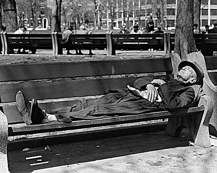 长者,睡觉,公园长椅