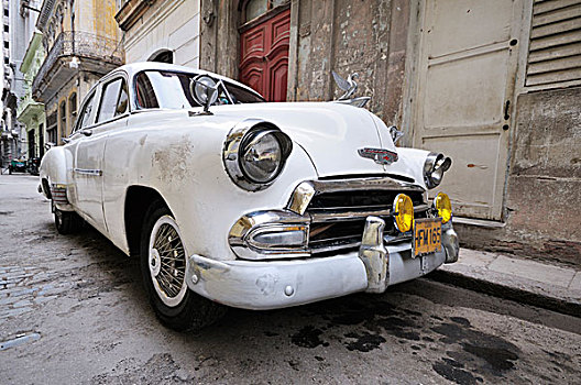 白色,老爷车,历史,中心,哈瓦那,古巴,北美