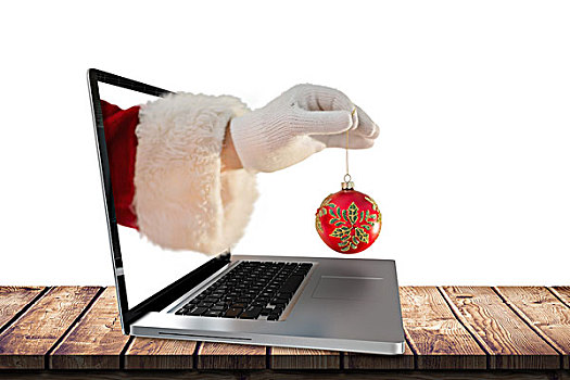 合成效果,图像,手,拿着,圣诞节,数码照片,信用卡,插入,笔记本电脑,显示屏