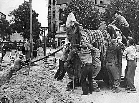 男人,巨大,线缆,工地,60年代,柏林,德国,欧洲
